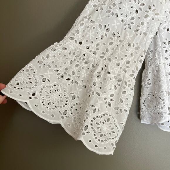 Veronica Beard Emmalyn Eyelet Blouse White Sz 8 Lace Ruffles Flare Sleeves Chic - Picture 5 of 16